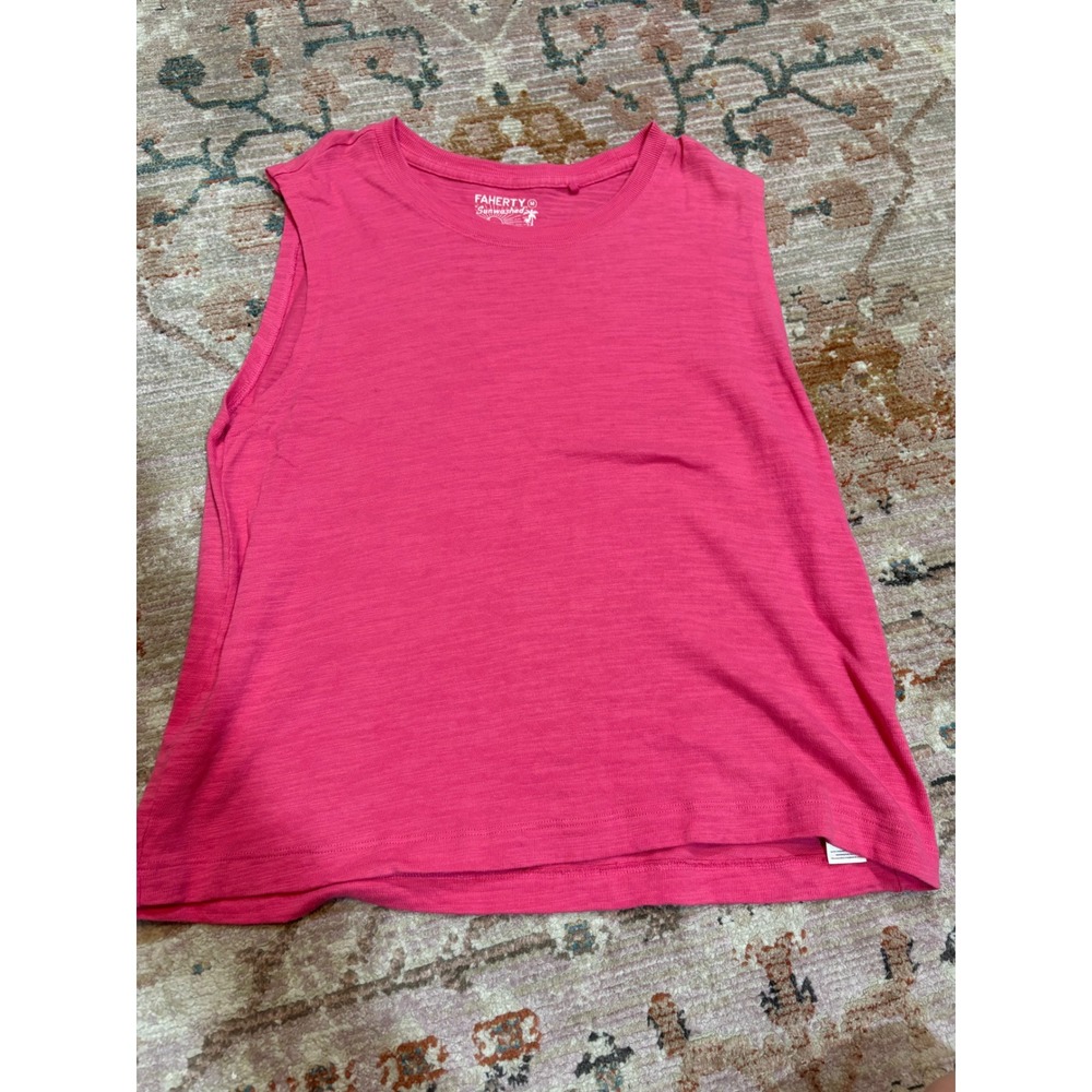 Faherty Sunwashed Organic Cotton Muscle Tank Top Pink Sleeveless Crew Neck Med